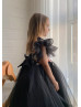 Black 3D Floral Lace Tulle Flower Girl Dress With Bow Black 3D Floral Lace Tulle Flower Girl Dress With Bow